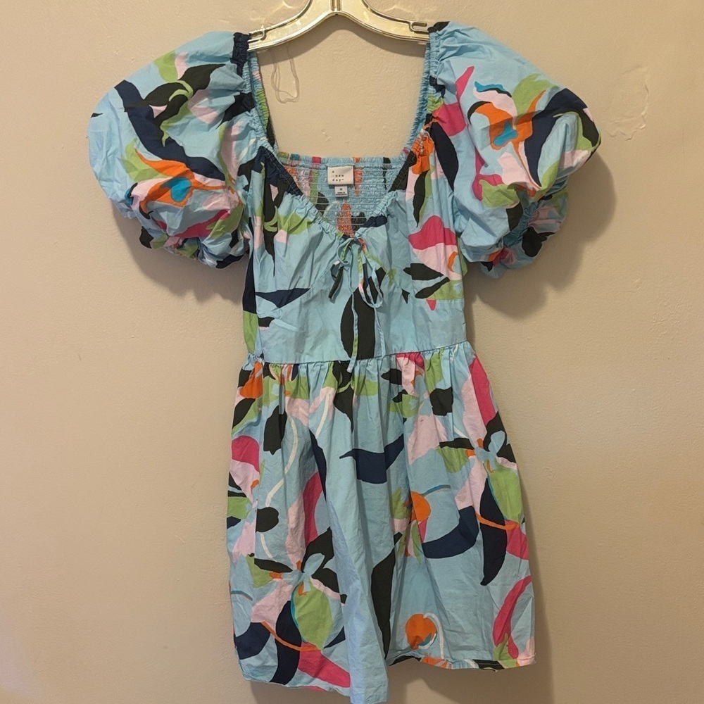 a new day Multicolor Kids Dress with Puff Sleeves
